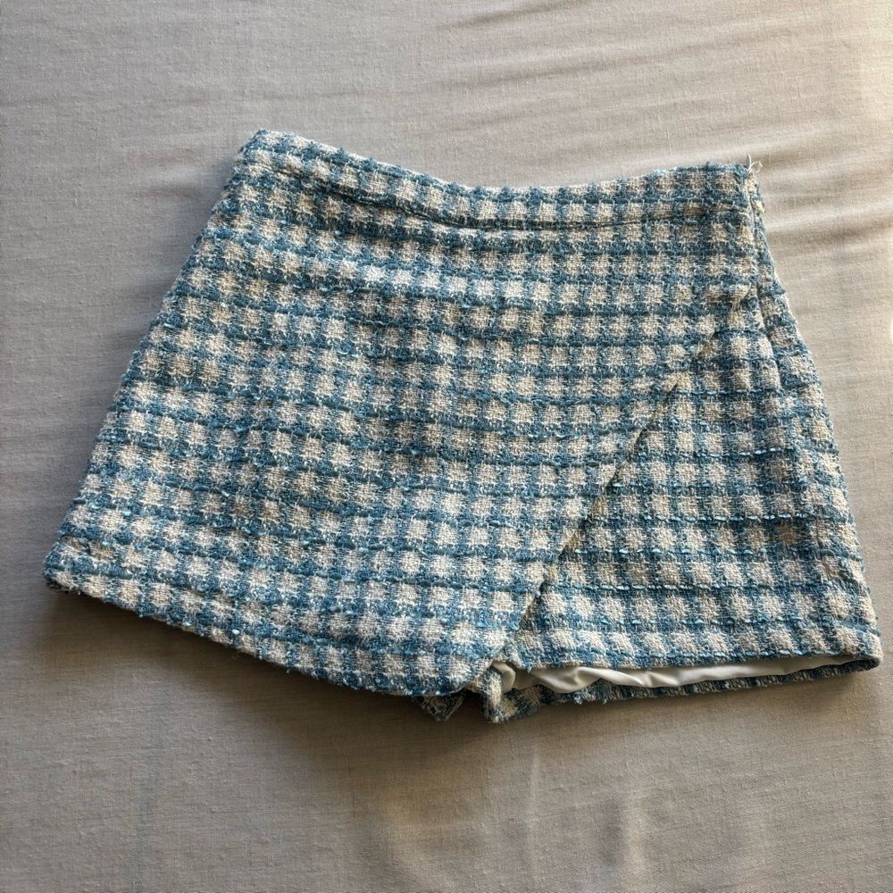 Jason Wu Boucle Tweed Mini Skort Blue White Wool Blend Size 10